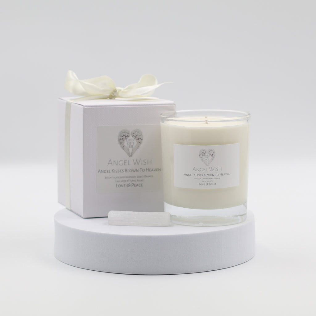 Angel Wish - Angel Kisses Blown to Heaven Memory Candle with Selenite 30cl