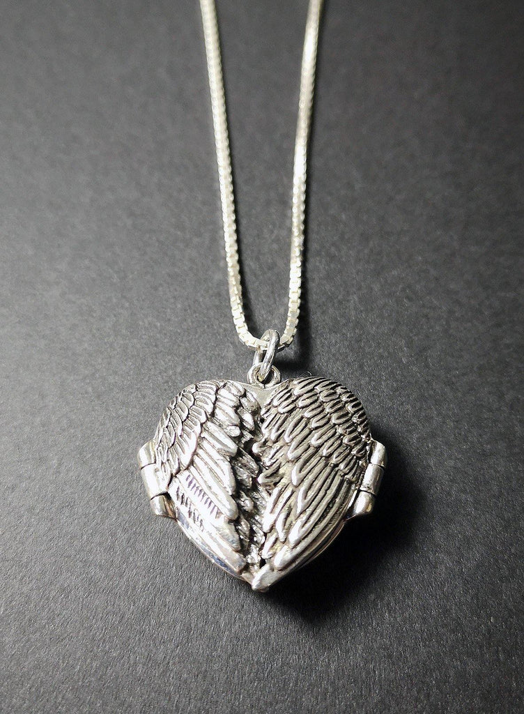 Angel Wing Locket - on 18" Box Chain (sterling silver) - Little Gift Hut