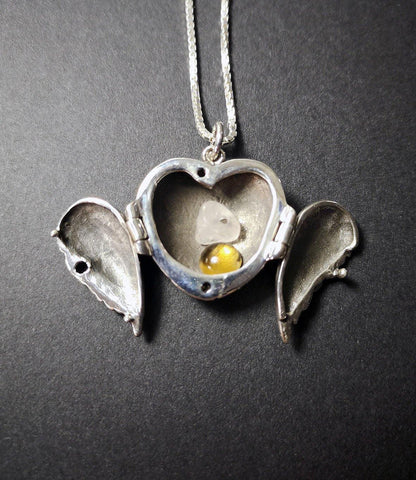 Angel Wing Locket - on 18" Box Chain (sterling silver) - Little Gift Hut