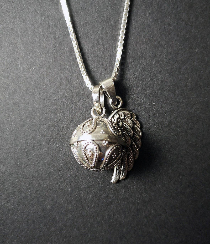 Angel Caller (small) with Angel Wing - on 18" Box chain (silver) - Little Gift Hut