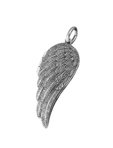 Single Angel Wing Deep Locket on an 18inch Sterling Silver Chain