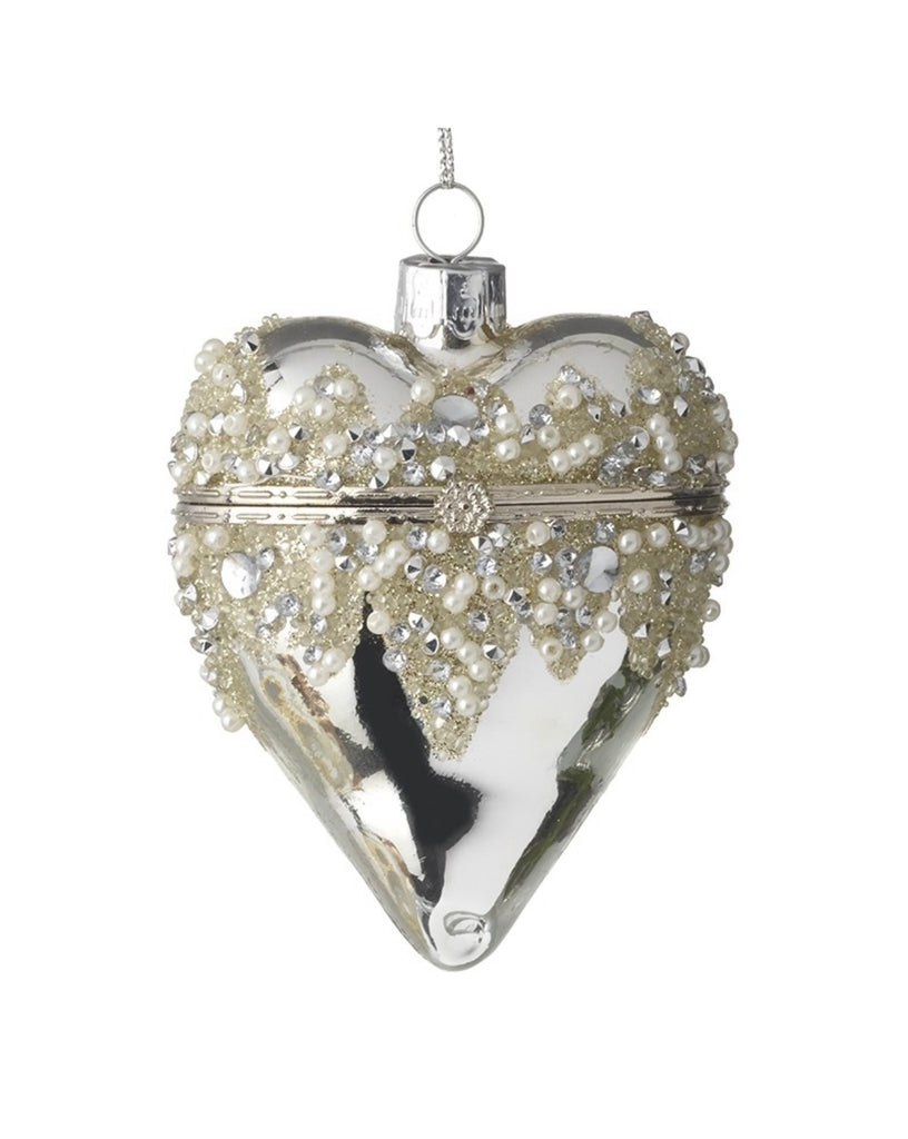 Decorated Silver Locket Bauble with White Feather
