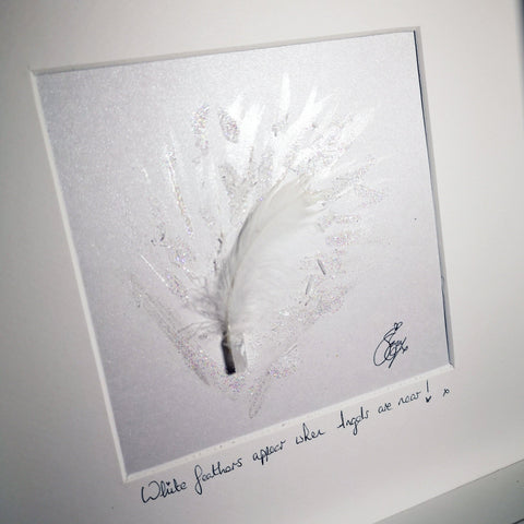 Framed White Feather Wishes with Selenite - Little Gift Hut